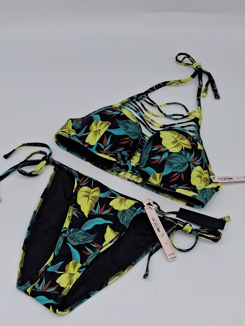 Victoria's Secret Archives Sexy High Neck Top String Bikini 2pc Set Leaves 32C/S